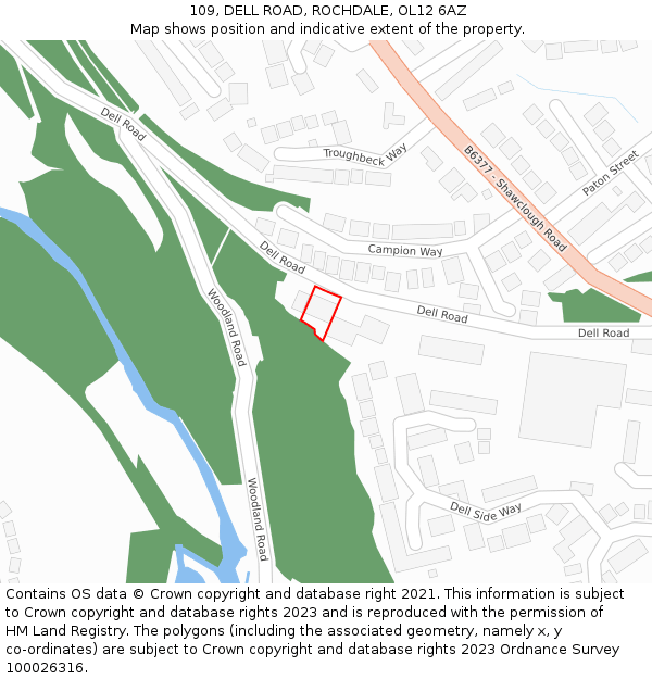 109, DELL ROAD, ROCHDALE, OL12 6AZ: Location map and indicative extent of plot
