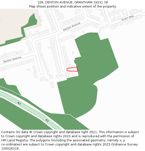 109, DENTON AVENUE, GRANTHAM, NG31 7JF: Location map and indicative extent of plot