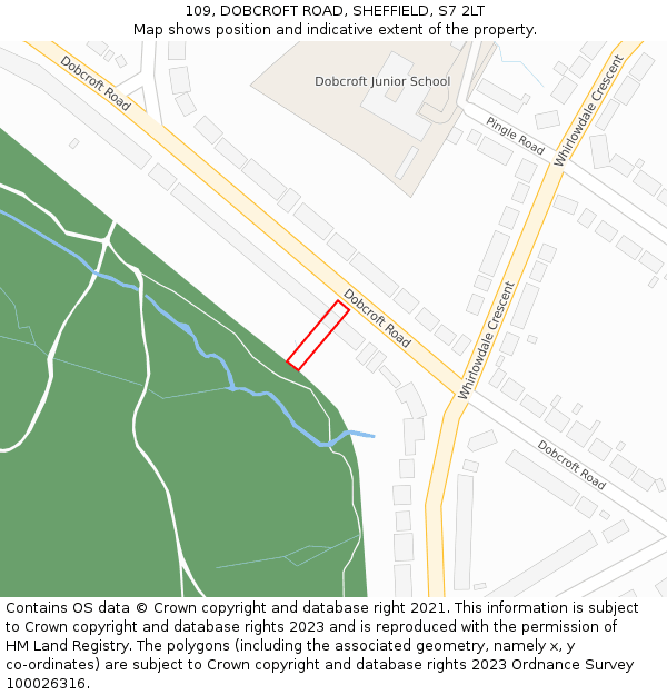 109, DOBCROFT ROAD, SHEFFIELD, S7 2LT: Location map and indicative extent of plot