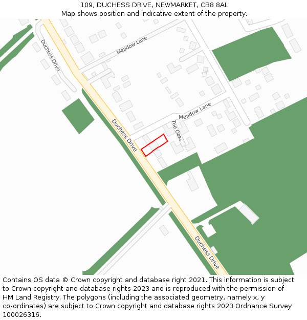 109, DUCHESS DRIVE, NEWMARKET, CB8 8AL: Location map and indicative extent of plot