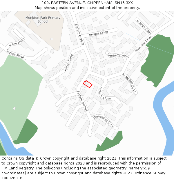 109, EASTERN AVENUE, CHIPPENHAM, SN15 3XX: Location map and indicative extent of plot