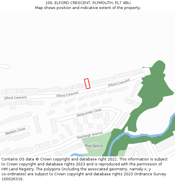 109, ELFORD CRESCENT, PLYMOUTH, PL7 4BU: Location map and indicative extent of plot