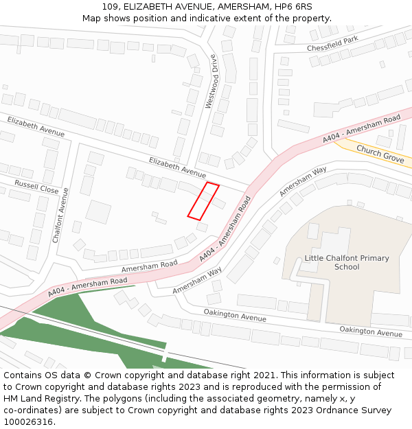 109, ELIZABETH AVENUE, AMERSHAM, HP6 6RS: Location map and indicative extent of plot