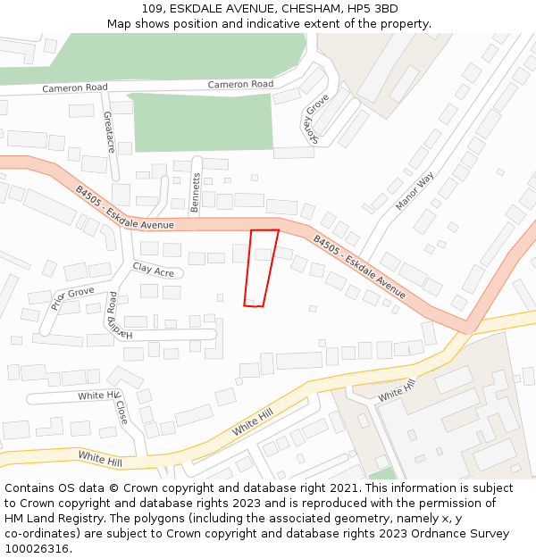 109, ESKDALE AVENUE, CHESHAM, HP5 3BD: Location map and indicative extent of plot