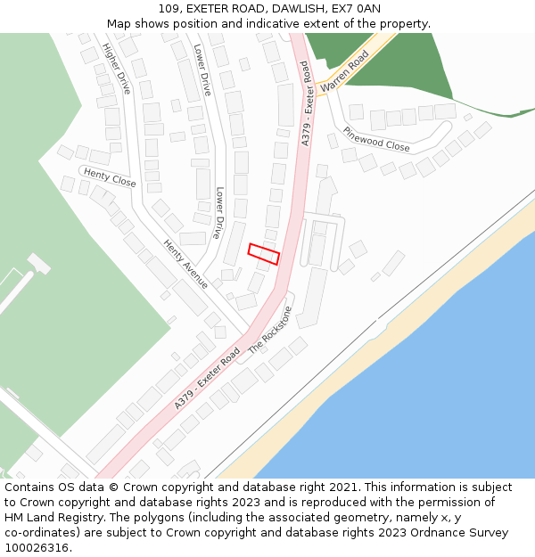 109, EXETER ROAD, DAWLISH, EX7 0AN: Location map and indicative extent of plot