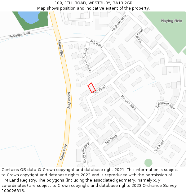 109, FELL ROAD, WESTBURY, BA13 2GP: Location map and indicative extent of plot