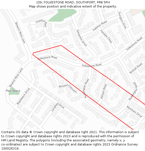 109, FOLKESTONE ROAD, SOUTHPORT, PR8 5PH: Location map and indicative extent of plot