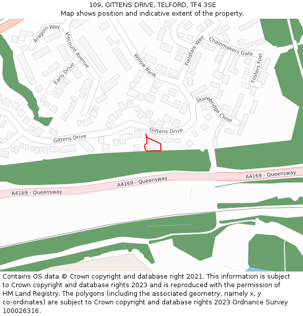 109, GITTENS DRIVE, TELFORD, TF4 3SE: Location map and indicative extent of plot