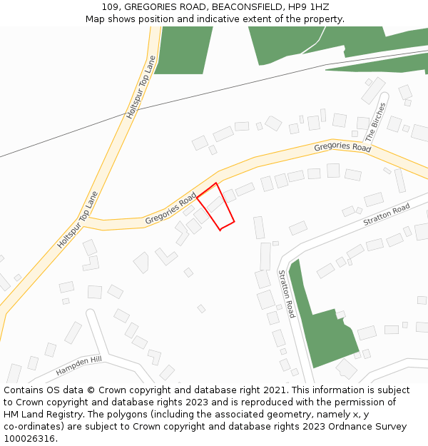 109, GREGORIES ROAD, BEACONSFIELD, HP9 1HZ: Location map and indicative extent of plot
