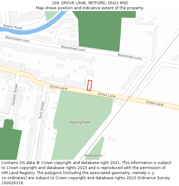 109, GROVE LANE, RETFORD, DN22 6ND: Location map and indicative extent of plot