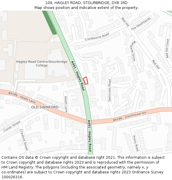 109, HAGLEY ROAD, STOURBRIDGE, DY8 1RD: Location map and indicative extent of plot