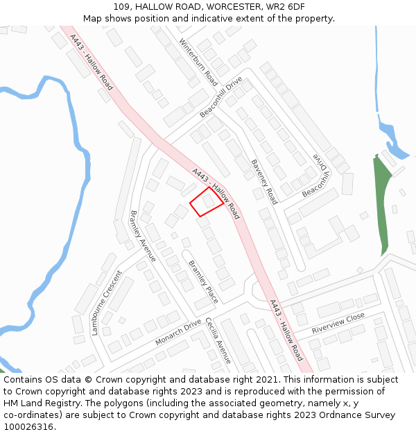 109, HALLOW ROAD, WORCESTER, WR2 6DF: Location map and indicative extent of plot