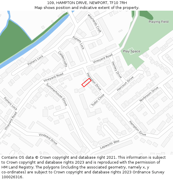 109, HAMPTON DRIVE, NEWPORT, TF10 7RH: Location map and indicative extent of plot