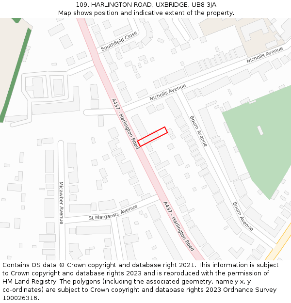 109, HARLINGTON ROAD, UXBRIDGE, UB8 3JA: Location map and indicative extent of plot