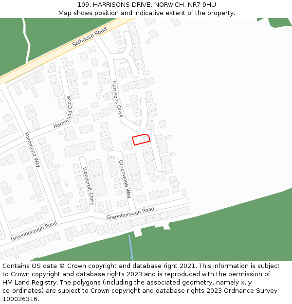 109, HARRISONS DRIVE, NORWICH, NR7 9HU: Location map and indicative extent of plot