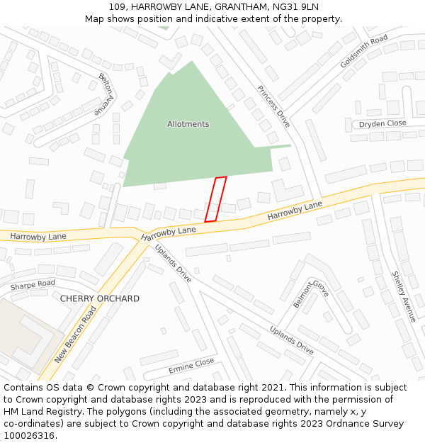 109, HARROWBY LANE, GRANTHAM, NG31 9LN: Location map and indicative extent of plot