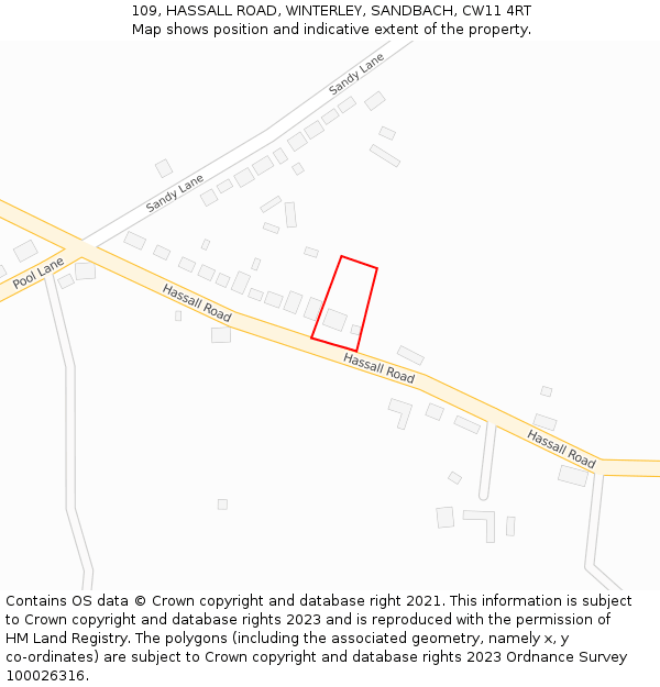 109, HASSALL ROAD, WINTERLEY, SANDBACH, CW11 4RT: Location map and indicative extent of plot
