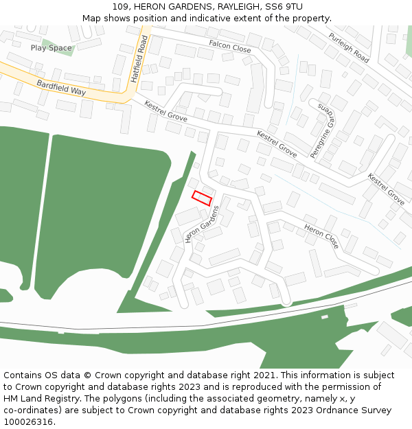 109, HERON GARDENS, RAYLEIGH, SS6 9TU: Location map and indicative extent of plot