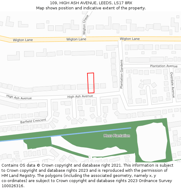 109, HIGH ASH AVENUE, LEEDS, LS17 8RX: Location map and indicative extent of plot