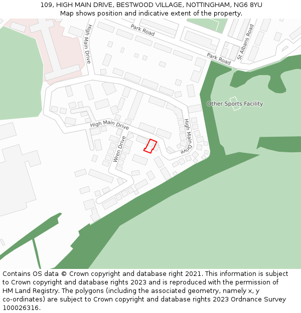 109, HIGH MAIN DRIVE, BESTWOOD VILLAGE, NOTTINGHAM, NG6 8YU: Location map and indicative extent of plot