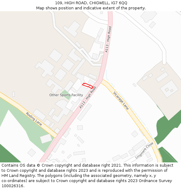 109, HIGH ROAD, CHIGWELL, IG7 6QQ: Location map and indicative extent of plot