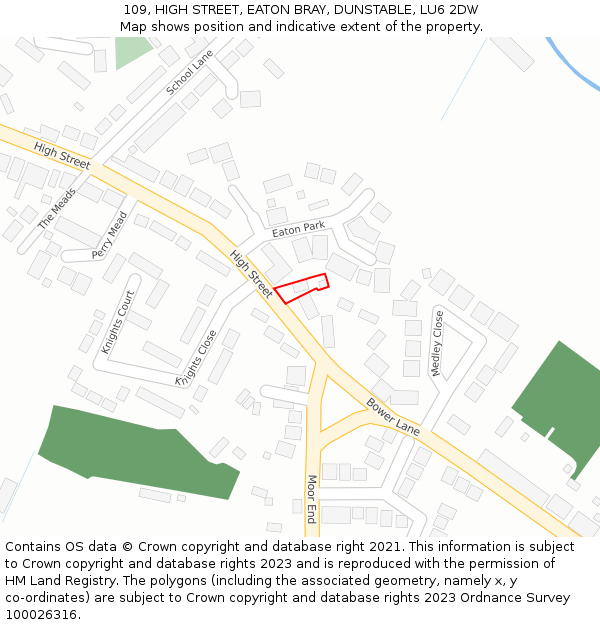 109, HIGH STREET, EATON BRAY, DUNSTABLE, LU6 2DW: Location map and indicative extent of plot