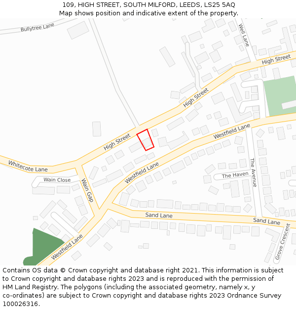109, HIGH STREET, SOUTH MILFORD, LEEDS, LS25 5AQ: Location map and indicative extent of plot