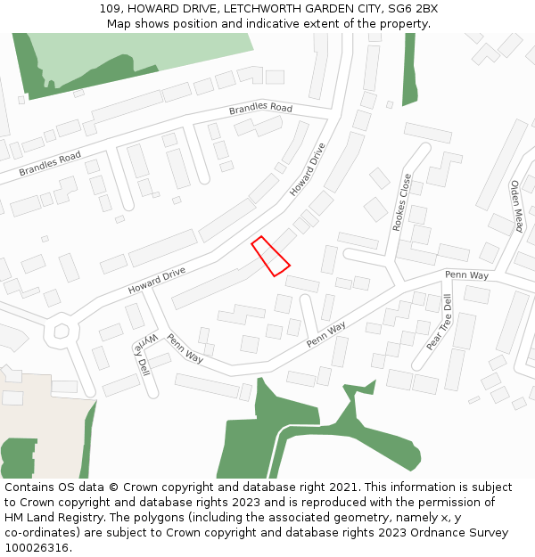 109, HOWARD DRIVE, LETCHWORTH GARDEN CITY, SG6 2BX: Location map and indicative extent of plot