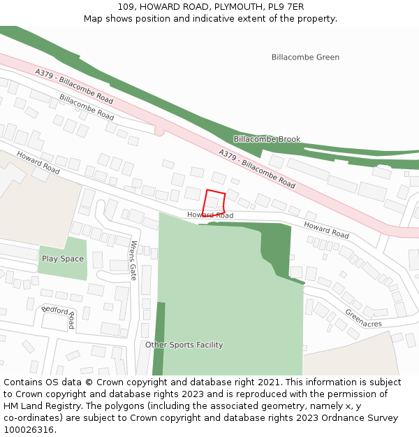 109, HOWARD ROAD, PLYMOUTH, PL9 7ER: Location map and indicative extent of plot