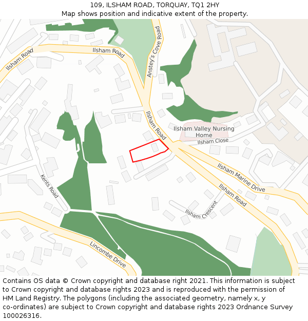 109, ILSHAM ROAD, TORQUAY, TQ1 2HY: Location map and indicative extent of plot