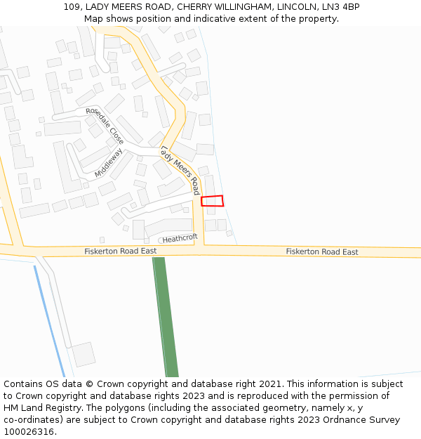 109, LADY MEERS ROAD, CHERRY WILLINGHAM, LINCOLN, LN3 4BP: Location map and indicative extent of plot