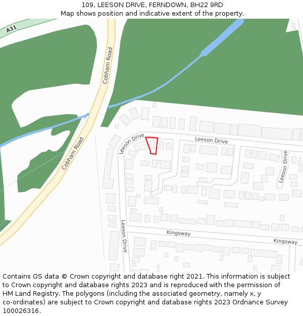 109, LEESON DRIVE, FERNDOWN, BH22 9RD: Location map and indicative extent of plot