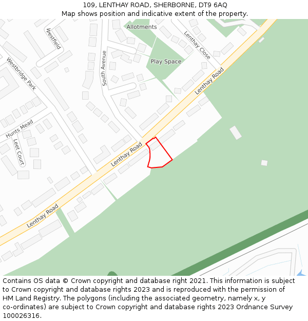 109, LENTHAY ROAD, SHERBORNE, DT9 6AQ: Location map and indicative extent of plot