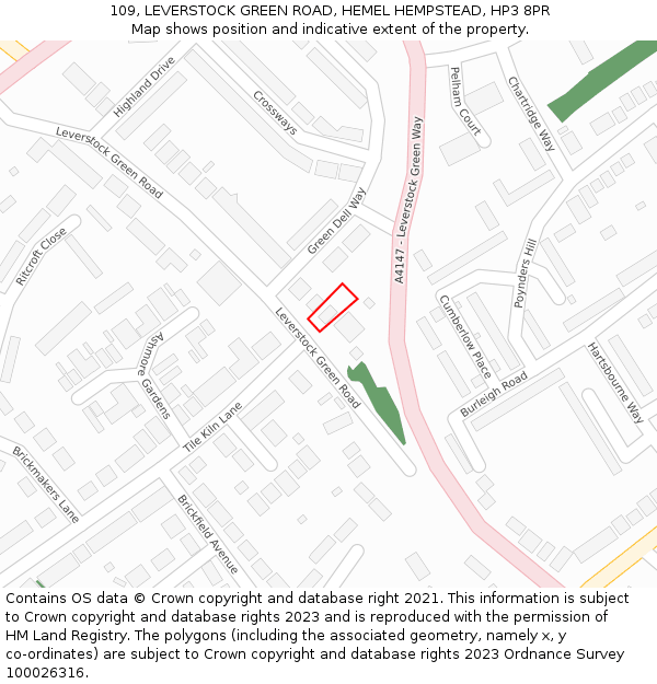 109, LEVERSTOCK GREEN ROAD, HEMEL HEMPSTEAD, HP3 8PR: Location map and indicative extent of plot