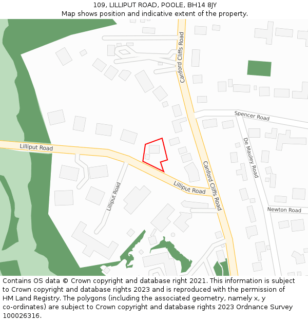 109, LILLIPUT ROAD, POOLE, BH14 8JY: Location map and indicative extent of plot