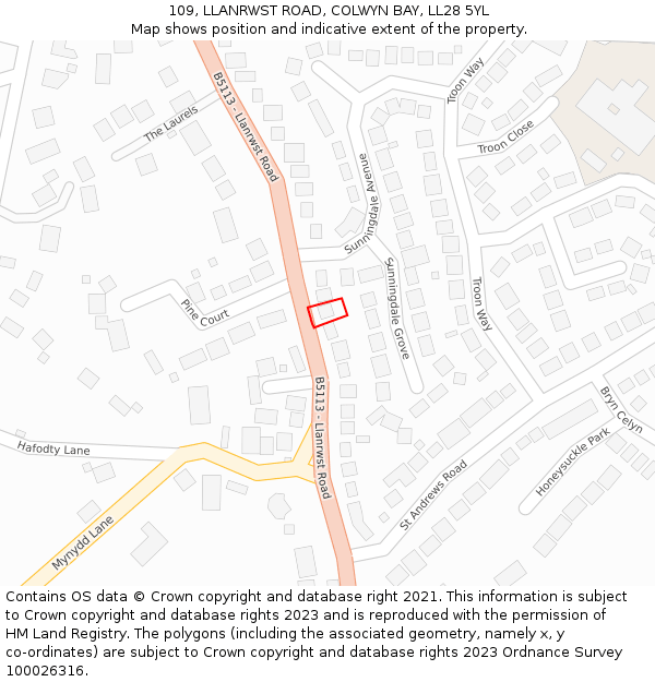 109, LLANRWST ROAD, COLWYN BAY, LL28 5YL: Location map and indicative extent of plot