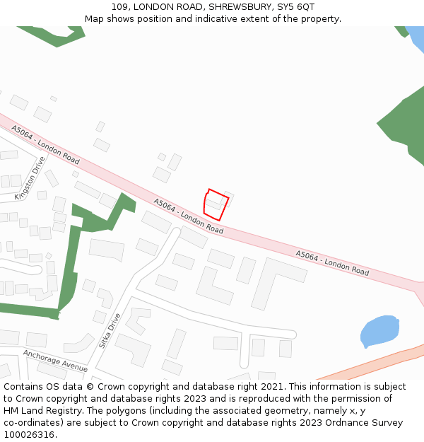 109, LONDON ROAD, SHREWSBURY, SY5 6QT: Location map and indicative extent of plot