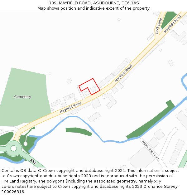 109, MAYFIELD ROAD, ASHBOURNE, DE6 1AS: Location map and indicative extent of plot