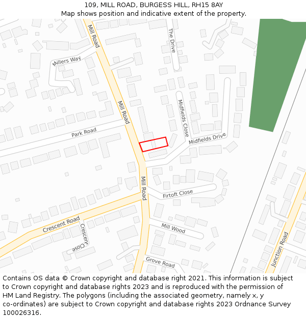 109, MILL ROAD, BURGESS HILL, RH15 8AY: Location map and indicative extent of plot