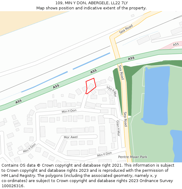 109, MIN Y DON, ABERGELE, LL22 7LY: Location map and indicative extent of plot