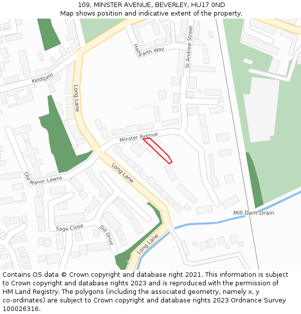 109, MINSTER AVENUE, BEVERLEY, HU17 0ND: Location map and indicative extent of plot