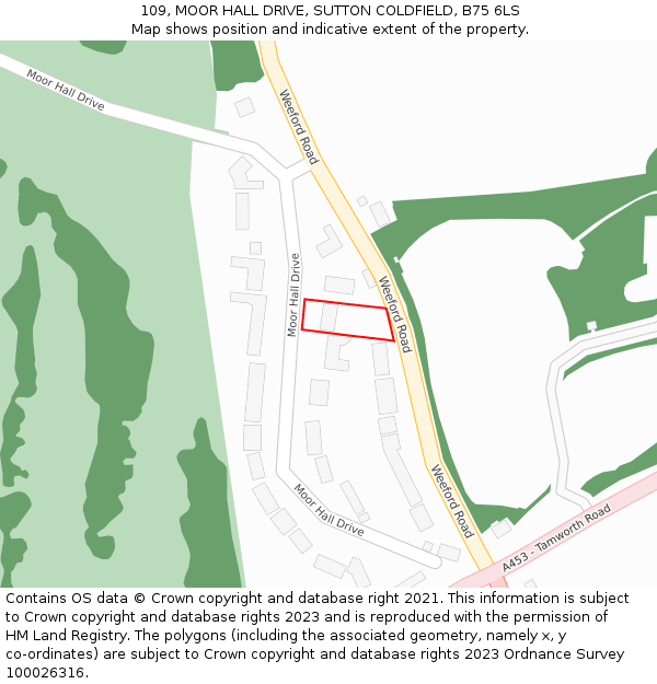 109, MOOR HALL DRIVE, SUTTON COLDFIELD, B75 6LS: Location map and indicative extent of plot