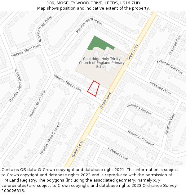 109, MOSELEY WOOD DRIVE, LEEDS, LS16 7HD: Location map and indicative extent of plot