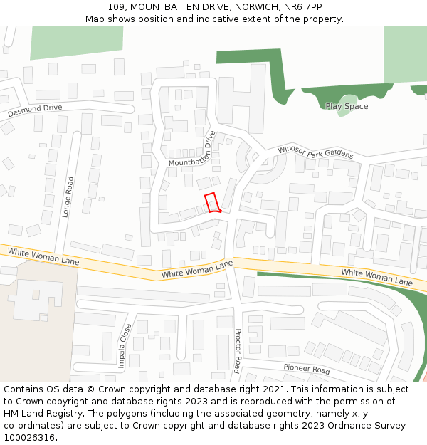 109, MOUNTBATTEN DRIVE, NORWICH, NR6 7PP: Location map and indicative extent of plot