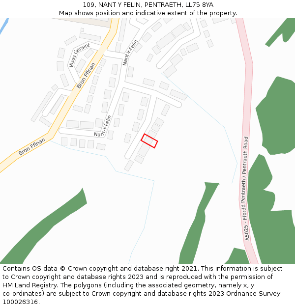 109, NANT Y FELIN, PENTRAETH, LL75 8YA: Location map and indicative extent of plot