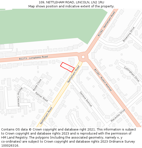 109, NETTLEHAM ROAD, LINCOLN, LN2 1RU: Location map and indicative extent of plot