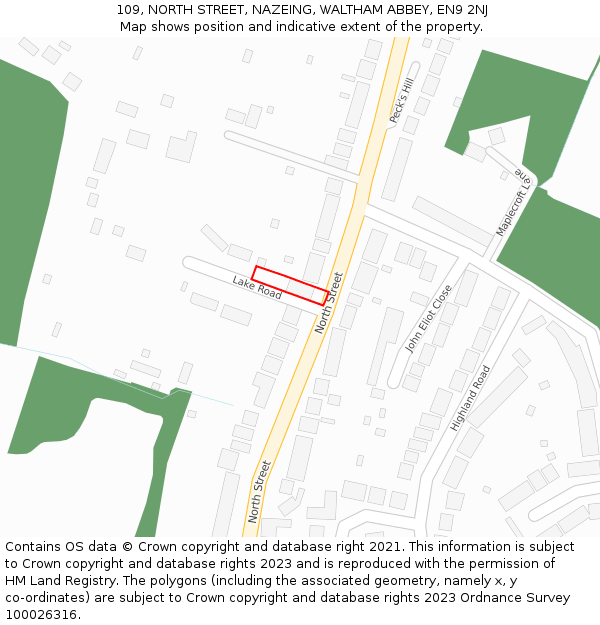 109, NORTH STREET, NAZEING, WALTHAM ABBEY, EN9 2NJ: Location map and indicative extent of plot