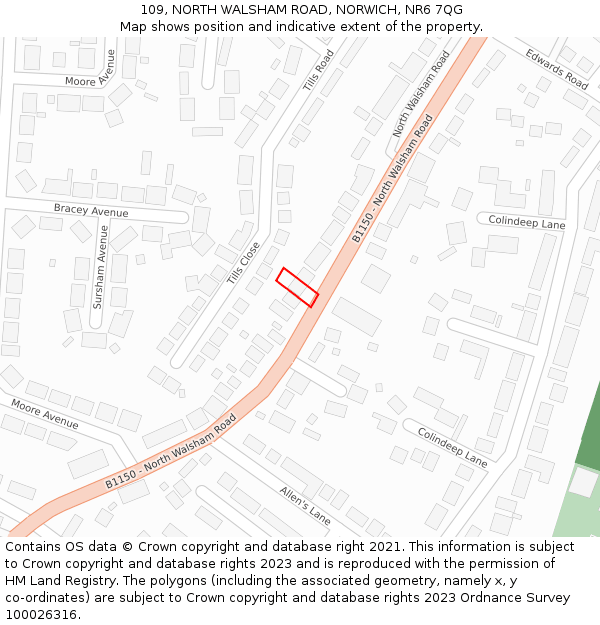 109, NORTH WALSHAM ROAD, NORWICH, NR6 7QG: Location map and indicative extent of plot