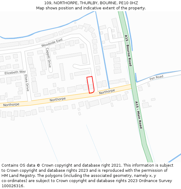 109, NORTHORPE, THURLBY, BOURNE, PE10 0HZ: Location map and indicative extent of plot