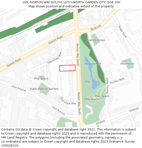 109, NORTON WAY SOUTH, LETCHWORTH GARDEN CITY, SG6 1NY: Location map and indicative extent of plot